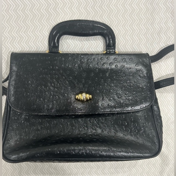 Giani Bernini Handbags - Giani Bernini Ostritch Leather Satchel with Gold Accent